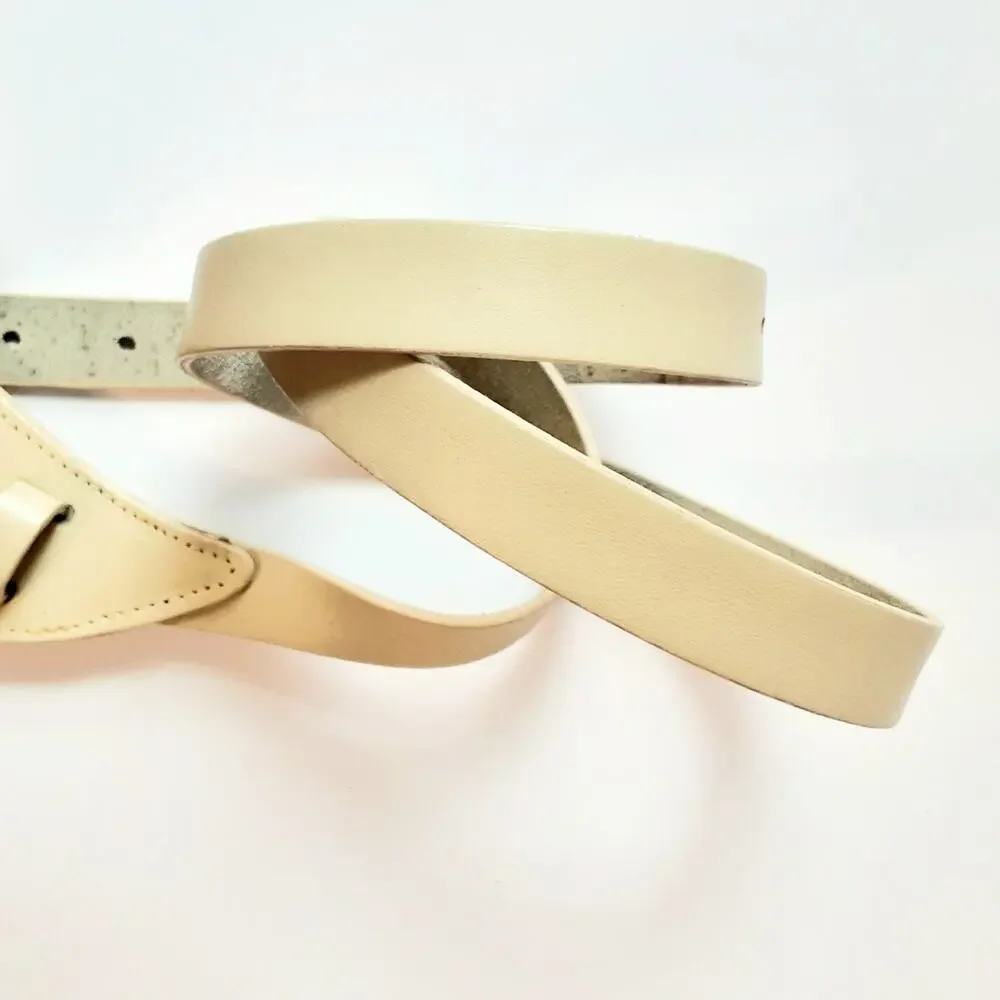 Womens Vintage Skinny Beige Teardrop Buckle Leather Belt Size Medium